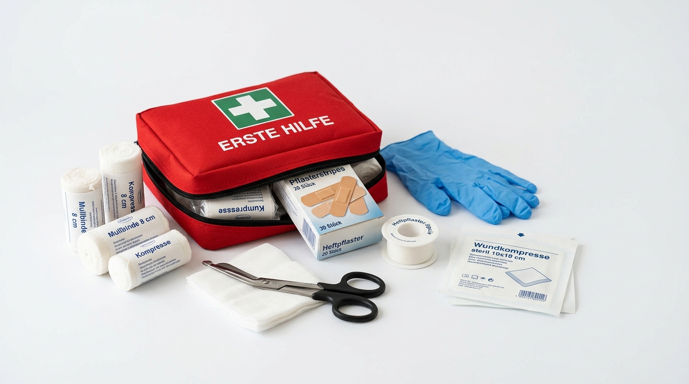 Erste-Hilfe-Koffer mit Verbandmaterial fuer betriebliche Ersthelfer im Unternehmen